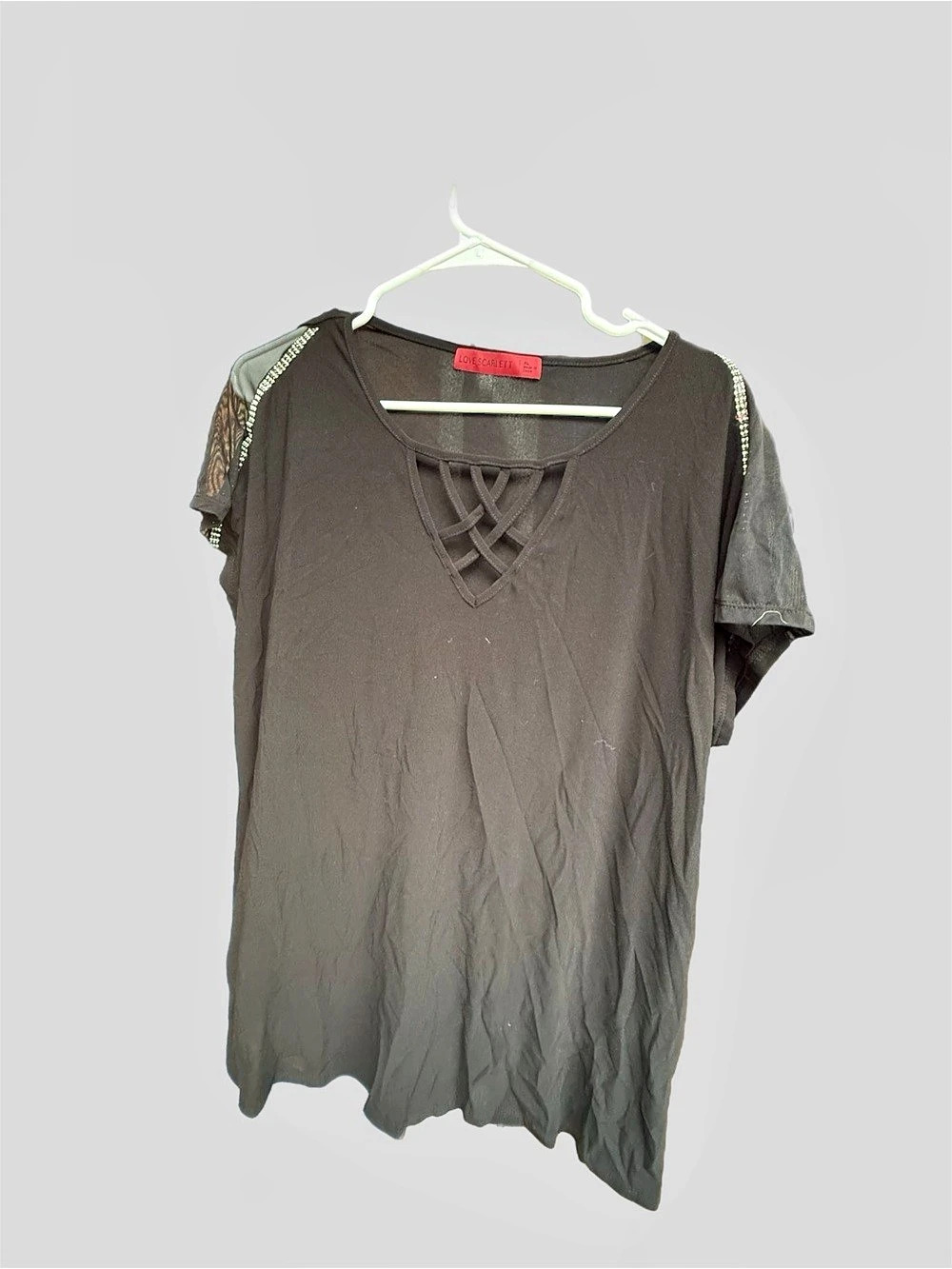 Love Scarlett Lace-Up Short Sleeve Top in Black Size XL